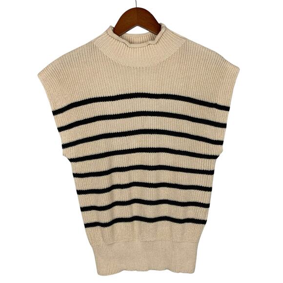dokotoo Sweaters - Dokotoo Sleeveless Sweater Beige Black Stripe Mock Neck Women's S